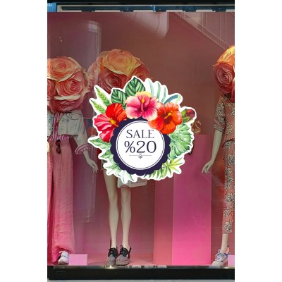 Tropikal Çiçekler Yaz Mevsimi Koleksiyonu Mağaza Vitrin Cam Stickerı