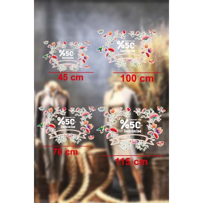 Uçuşan Kelebekler İlkbahar Yaz %50 İndirim Yazısı Mağaza Vitrin Cam Stickerı