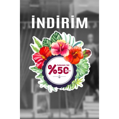 Renkli İlkbahar Yaz %50 İndirim Yazısı Mağaza Vitrin Cam Stickerı