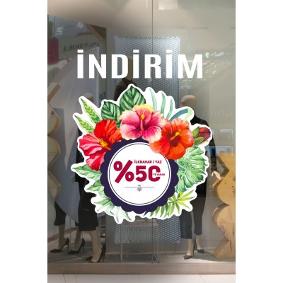 Renkli İlkbahar Yaz %50 İndirim Yazısı Mağaza Vitrin Cam Stickerı