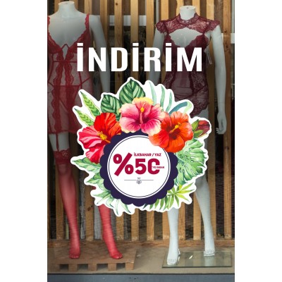 Renkli İlkbahar Yaz %50 İndirim Yazısı Mağaza Vitrin Cam Stickerı
