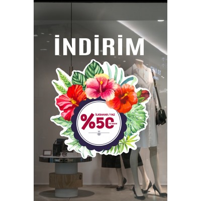 Renkli İlkbahar Yaz %50 İndirim Yazısı Mağaza Vitrin Cam Stickerı