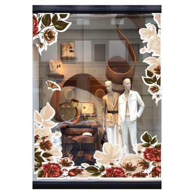 Vintage Eskitme Style Rose Deseni Mağaza Vitrin Cam Stickerı
