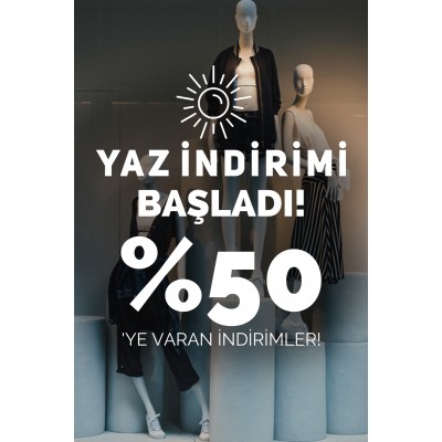Yaz İndirimi Başladı %50'ye Varan İndirimler Yazısı Mağaza Vitrin Stickerı