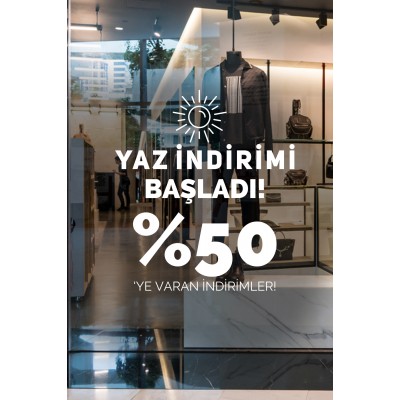 Yaz İndirimi Başladı %50'ye Varan İndirimler Yazısı Mağaza Vitrin Stickerı