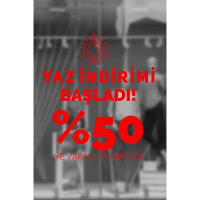 Yaz İndirimi Başladı %50'ye Varan İndirimler Yazısı Mağaza Vitrin Stickerı