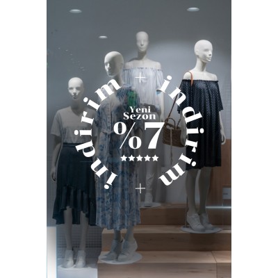 Yeni Sezon Ürünlerde %7 İndirim Yazısı Mağaza Vitrin Stickerı