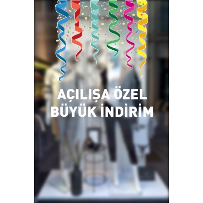 Yukarıdan Aşağıya Salınan Kurdelalar ve İndirim Yazısı Vitrin Stickerı