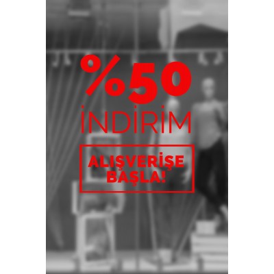 Yüzde % 50 İndirim Alışverişe Başla Yazısı Butik Mağaza Vitrin Stickerı