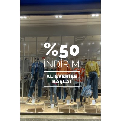 Yüzde % 50 İndirim Alışverişe Başla Yazısı Butik Mağaza Vitrin Stickerı