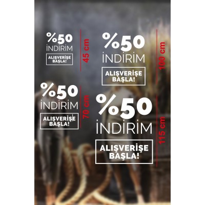 Yüzde % 50 İndirim Alışverişe Başla Yazısı Butik Mağaza Vitrin Stickerı