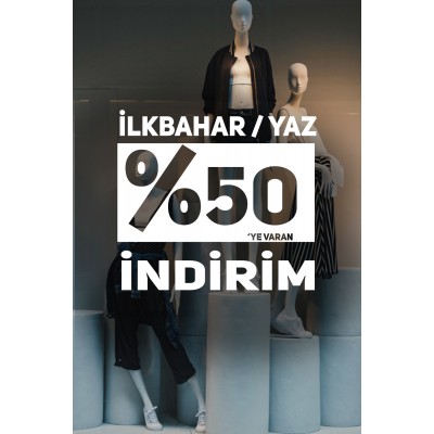 İlkbahar Yaz % 50 ‘ye varan İndirim Yazısı Mağaza Vitrin Cam Stickerı