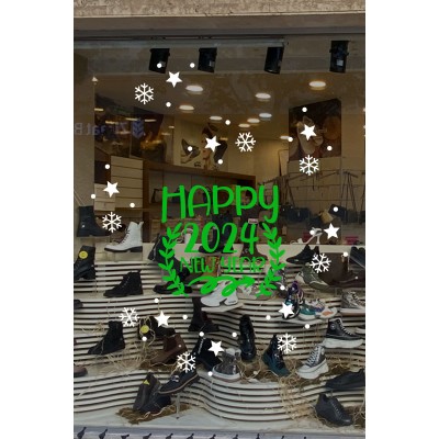 Happy New Year 2023 Yazısı ve Geyik Yılbaşı Süslemeleri Yeni Yıl Yılbaşı Vitrin Cam Sticker