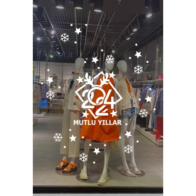 Yeni Yıla Özel Geyikli Mutlu Yıllar, Yılbaşı Ağacı Süslemeleri Yılbaşı Stickerları