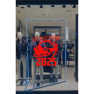 Geyik ve Noel Baba Kar Taneleri ve Hoşgeldin 2025 Yazısı Yılbaşı Süslemeleri Ev Vitrin Yılbaşı Stickerı