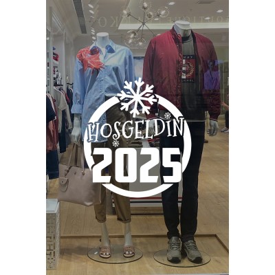 Silindir Üzerinde Büyük Kar Tanesi ve Hoşgeldin 2025 Yazısı Yılbaşı Süslemeleri Ev Vitrin Yılbaşı Stickerı
