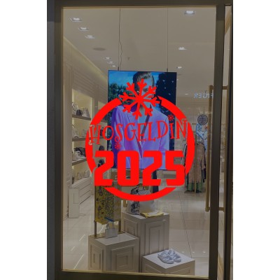 Silindir Üzerinde Büyük Kar Tanesi ve Hoşgeldin 2025 Yazısı Yılbaşı Süslemeleri Ev Vitrin Yılbaşı Stickerı