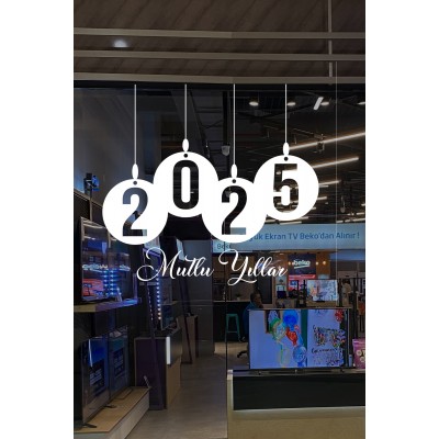 Yılbaşı İp İle Asılmış Elips 2025 Yazısı Stickerı 115x103cm