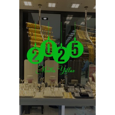 Yılbaşı İp İle Asılmış Elips 2025 Yazısı Stickerı 115x103cm