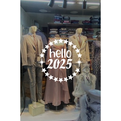  Dönen Yıldızlar ve Hello 2025 Yılbaşı Süslemeleri Yeni Yıl Yılbaşı Vitrin Cam Sticker