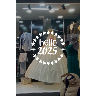  Dönen Yıldızlar ve Hello 2025 Yılbaşı Süslemeleri Yeni Yıl Yılbaşı Vitrin Cam Sticker