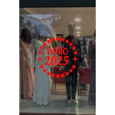 Dönen Yıldızlar ve Hello 2025 Yılbaşı Süslemeleri Yeni Yıl Yılbaşı Vitrin Cam Sticker