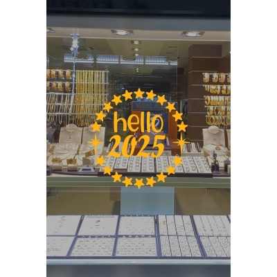  Dönen Yıldızlar ve Hello 2025 Yılbaşı Süslemeleri Yeni Yıl Yılbaşı Vitrin Cam Sticker