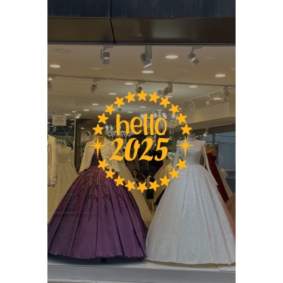  Dönen Yıldızlar ve Hello 2025 Yılbaşı Süslemeleri Yeni Yıl Yılbaşı Vitrin Cam Sticker