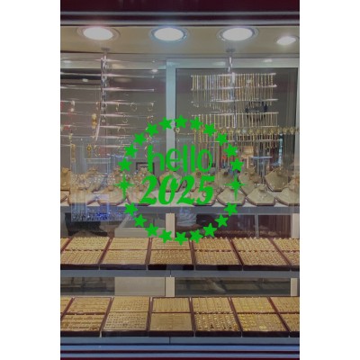  Dönen Yıldızlar ve Hello 2025 Yılbaşı Süslemeleri Yeni Yıl Yılbaşı Vitrin Cam Sticker