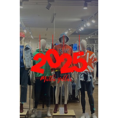 Yılbaşı Vitrin için İp İle Asılmış 2025 Yazısı Sticker 115x100cm
