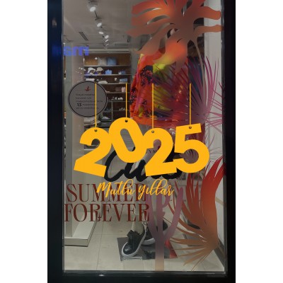 Yılbaşı Vitrin için İp İle Asılmış 2025 Yazısı Sticker 115x100cm