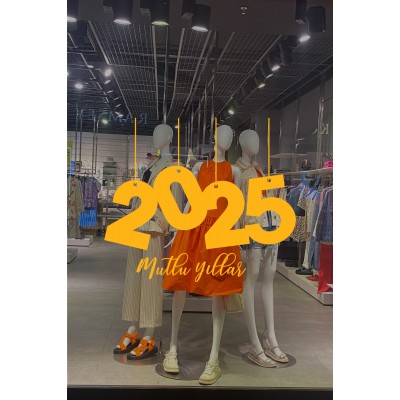 Yılbaşı Vitrin için İp İle Asılmış 2025 Yazısı Sticker 115x100cm