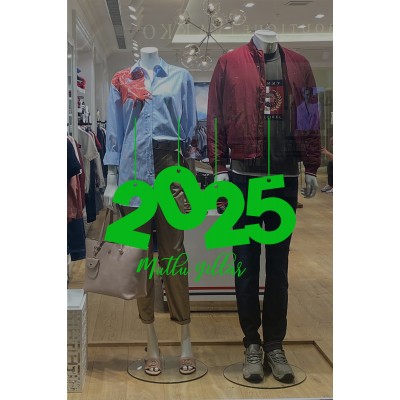 Yılbaşı Vitrin için İp İle Asılmış 2025 Yazısı Sticker 115x100cm