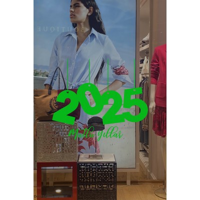 Yılbaşı Vitrin için İp İle Asılmış 2025 Yazısı Sticker 115x100cm