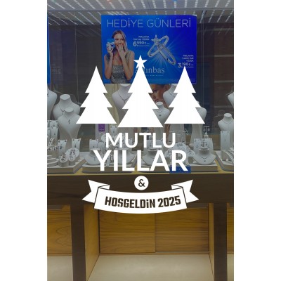 Yılbaşı Süsü Mutlu Yıllar Hoş geldin 2025 Yazılı Ağaçlı Sticker
