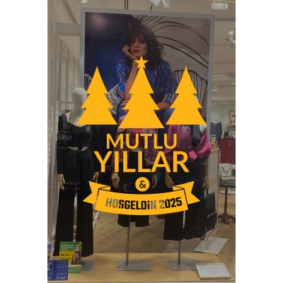 Yılbaşı Süsü Mutlu Yıllar Hoş geldin 2025 Yazılı Ağaçlı Sticker