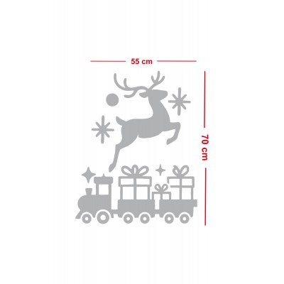Geyik ve Hediye Trenli Yılbaşı Vitrin Cam Sticker – Vitrin Yılbaşı Dekoru