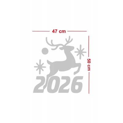 Geyikli 2026 Yılbaşı Vitrin Sticker - Mağaza Cam Süsleme Yılbaşı Dekoru