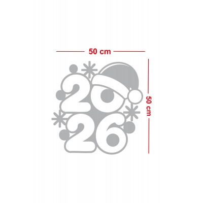 2026 Noel Şapkalı Yeni Yıl Vitrin Cam Sticker - Mağaza & Kreş Cam Dekoru Yeni Yıl Süsleme Seti
