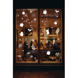 Kardan Adam Balonlar Taç Desenler Kar Tanesi ve Yılbaşı Ağacı Vitrin Süslemeleri Yılbaşı Stickerları