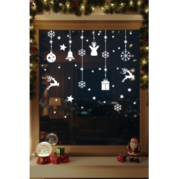 Sevimli Yıldızlar Geyikler Kar Taneleri ve Yılbaşı Vitrin Stickerları 70x70cm Ev Vitrin Yılbaşı Stickerı