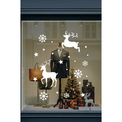 Yılbaşı Süslemeleri Geyik Yıldız Kar Tanesi Vitrin Düzenlemesi Yılbaşı Stickerı