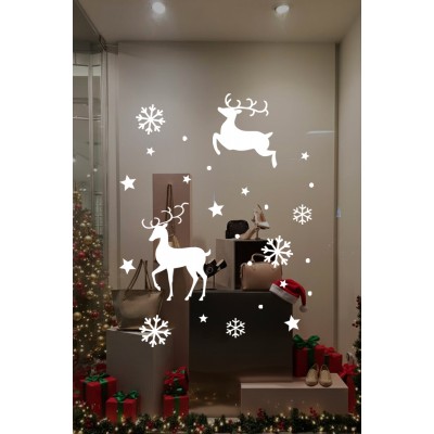 Yılbaşı Süslemeleri Geyik Yıldız Kar Tanesi Vitrin Düzenlemesi Yılbaşı Stickerı