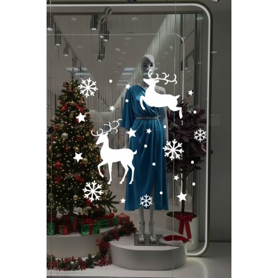 Yılbaşı Süslemeleri Geyik Yıldız Kar Tanesi Vitrin Düzenlemesi Yılbaşı Stickerı