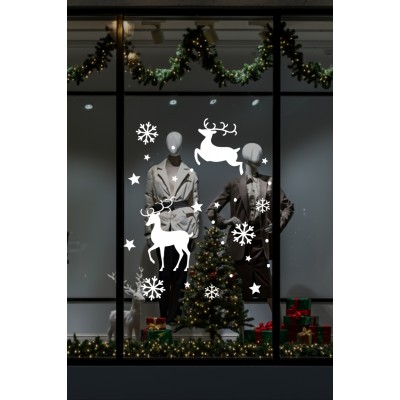 Yılbaşı Süslemeleri Geyik Yıldız Kar Tanesi Vitrin Düzenlemesi Yılbaşı Stickerı