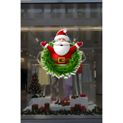 Ellerini Yeni Yıla Açmış Noel Baba Yılbaşı Süslemeleri Ev Vitrin Yılbaşı Stickerı