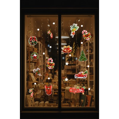 Yeni Yıla Özel Renkli Farklı Farklı Yılbaşı Süslemeleri Cam Kapı Duvar Yılbaşı Stickerları