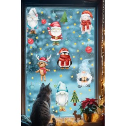 Yılbaşı Cam Sticker Penguen Tavşan Ev Cam Vitrin İçin Yeni Yıl Çocuk Bebek Odası Sticker Seti