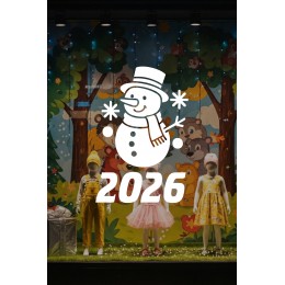 2026 Yılbaşı Cam Sticker Kardan Adam – Vitrin Dekor Yeni Yıl Süsleme