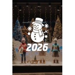 2026 Yılbaşı Cam Sticker Kardan Adam – Vitrin Dekor Yeni Yıl Süsleme